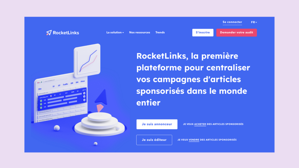 interface de rocketlinks pour acheter des backlinks